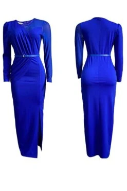 Mesh Panel Belted Split Thigh Dress -Acorpstyle 12