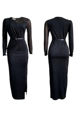 Mesh Panel Belted Split Thigh Dress -Acorpstyle 13