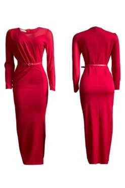 Mesh Panel Belted Split Thigh Dress -Acorpstyle 14