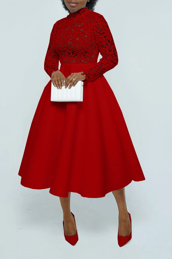 Elegant Lace Paneled A-line Swing Dress 7 Elegant Lace Paneled A-line Swing Dress - Image 7