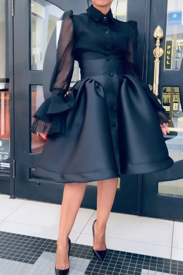 Chic Mesh Ruffle Sleeve Blouse & Skirt Set 2 Chic Mesh Ruffle Sleeve Blouse & Skirt Set - Image 2