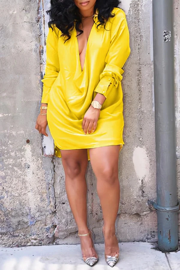 Solid Color Deep V Neck Dress 2 Solid Color Deep V Neck Dress - Image 2