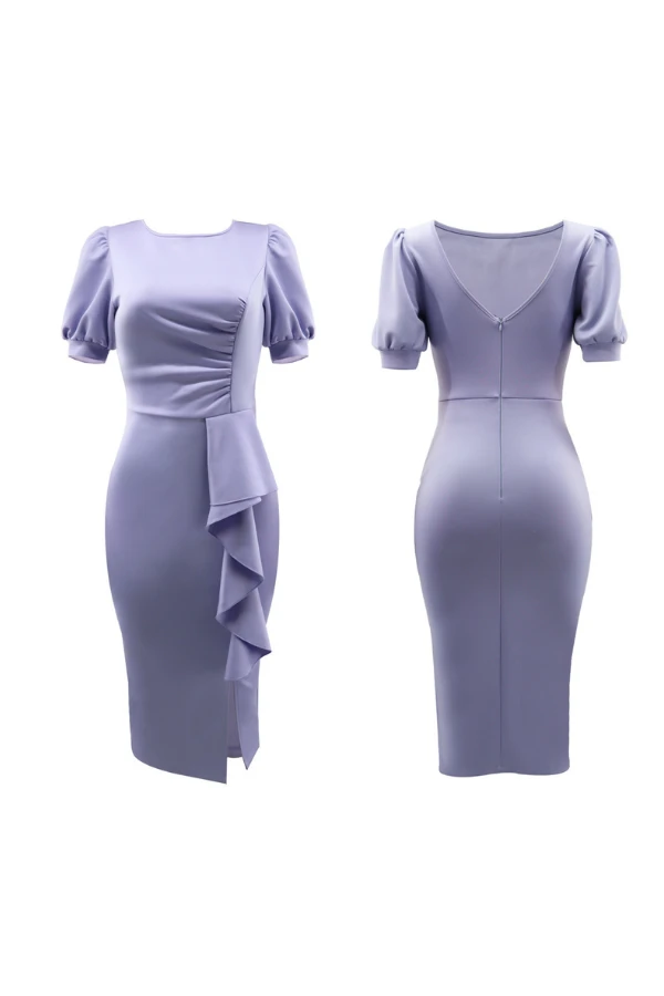 Puff Sleeve Ruffle Slit Bodycon Dress 7 Puff Sleeve Ruffle Slit Bodycon Dress - Image 7