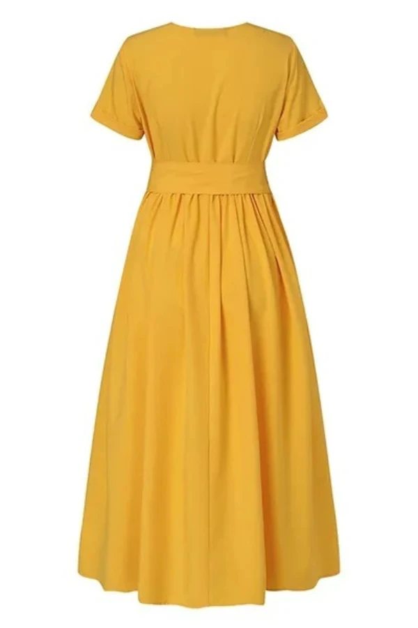 V-Neck Ruched Belted Midi Dress 4 V-Neck Ruched Belted Midi Dress - Image 4