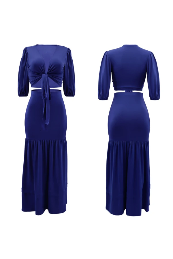 V-Neck Lantern Sleeve Top & Ruffle Hem Skirt Set 8 V-Neck Lantern Sleeve Top & Ruffle Hem Skirt Set - Image 8