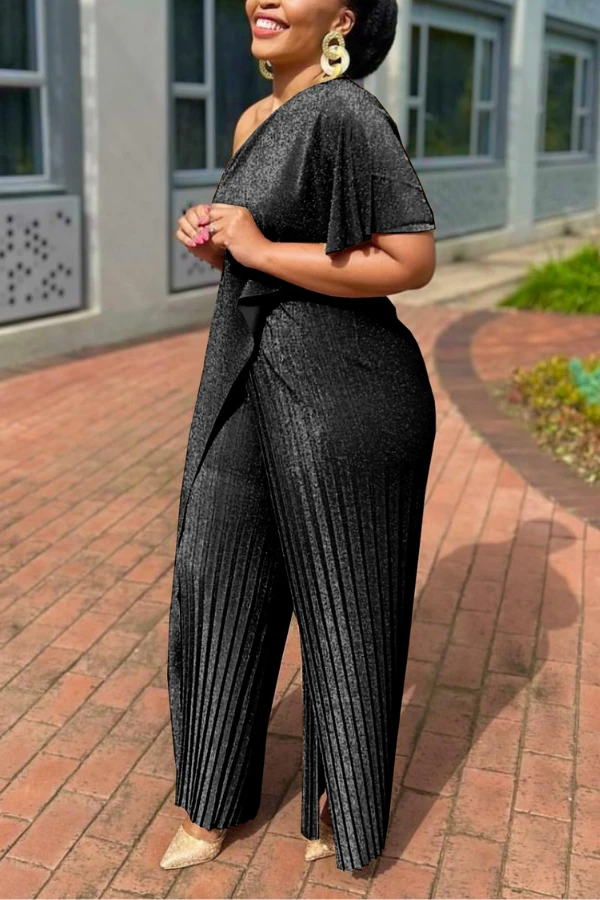 One Shoulder Glitter Pleated Jumpsuit 6 One Shoulder Glitter Pleated Jumpsuit - Image 6