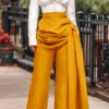 Side Draped Ruched Straight Leg Pants