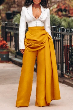 Side Draped Ruched Straight Leg Pants