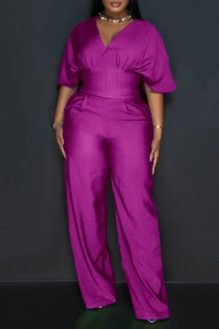 Chic V Neck Short Sleeve Wide Leg Jumpsuit 14 Chic V Neck Short Sleeve Wide Leg Jumpsuit -Acorpstyle 4
