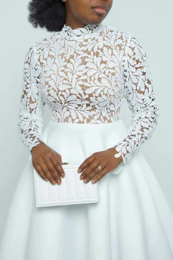 Elegant Lace Paneled A-line Swing Dress 5 Elegant Lace Paneled A-line Swing Dress - Image 5