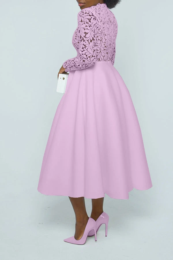 Elegant Lace Paneled A-line Swing Dress 10 Elegant Lace Paneled A-line Swing Dress - Image 10