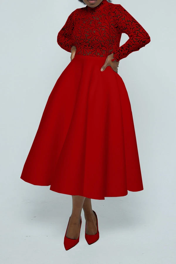 Elegant Lace Paneled A-line Swing Dress 8 Elegant Lace Paneled A-line Swing Dress - Image 8