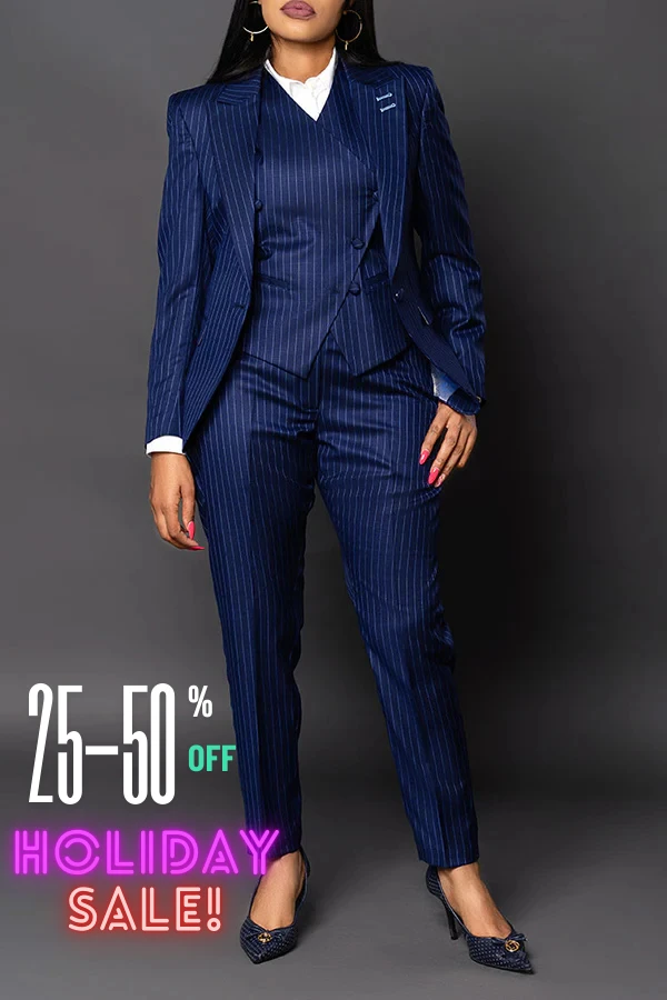 Classic Striped Peak Collar Blazer & Pants Set 1 Classic Striped Peak Collar Blazer & Pants Set