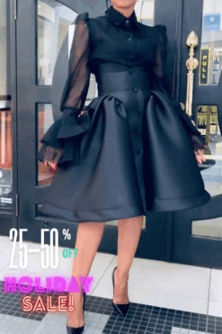 Chic Mesh Ruffle Sleeve Blouse & Skirt Set