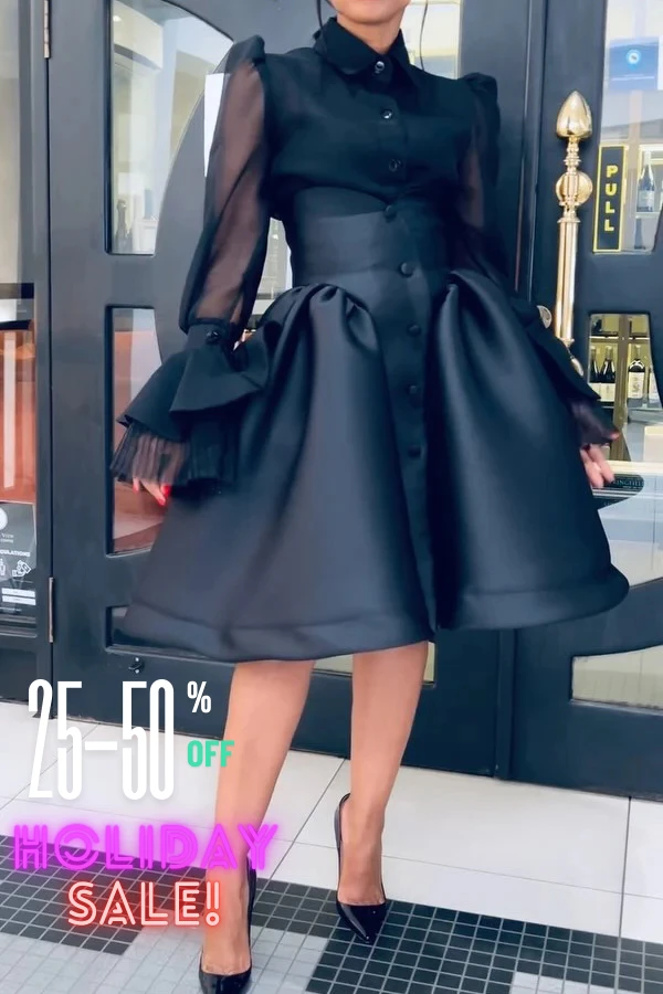 Chic Mesh Ruffle Sleeve Blouse & Skirt Set 1 Chic Mesh Ruffle Sleeve Blouse & Skirt Set