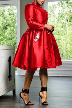 Faux Leather Trims Button Detail A-line Dress 9 Faux Leather Trims Button Detail A-line Dress -Acorpstyle Image 1695349983448