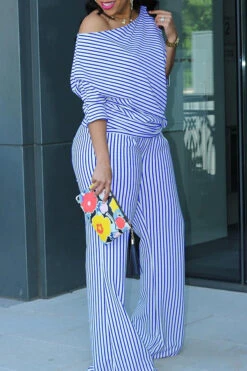 Oblique Neck Striped Top & Pants Set 12 Oblique Neck Striped Top & Pants Set -Acorpstyle TS1