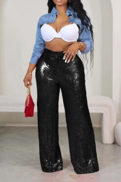 Celebrity Sequin Straight Leg Pants 18 Celebrity Sequin Straight Leg Pants -Acorpstyle XTA0577 BK 1