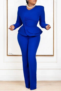 Elegant Ruffle Hem Blouse & Pants Set 13 Elegant Ruffle Hem Blouse & Pants Set -Acorpstyle XTA1088 BK 1