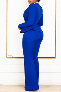 Elegant Ruffle Hem Blouse & Pants Set 14 Elegant Ruffle Hem Blouse & Pants Set -Acorpstyle XTA1088 BK 2