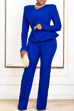 Elegant Ruffle Hem Blouse & Pants Set 15 Elegant Ruffle Hem Blouse & Pants Set -Acorpstyle XTA1088 BK 4