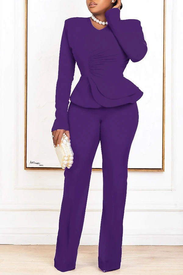 Elegant Ruffle Hem Blouse & Pants Set 10 Elegant Ruffle Hem Blouse & Pants Set - Image 10