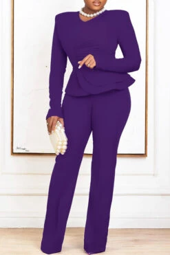 Elegant Ruffle Hem Blouse & Pants Set 21 Elegant Ruffle Hem Blouse & Pants Set -Acorpstyle XTA1088 PU 2 bac536bf fd32 4553 9637 5cd6c643e157