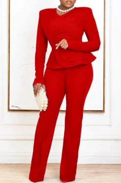 Elegant Ruffle Hem Blouse & Pants Set 18 Elegant Ruffle Hem Blouse & Pants Set -Acorpstyle XTA1088 RE 1