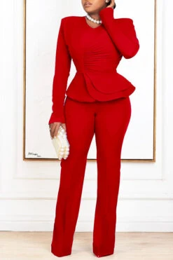 Elegant Ruffle Hem Blouse & Pants Set 19 Elegant Ruffle Hem Blouse & Pants Set -Acorpstyle XTA1088 RE 2