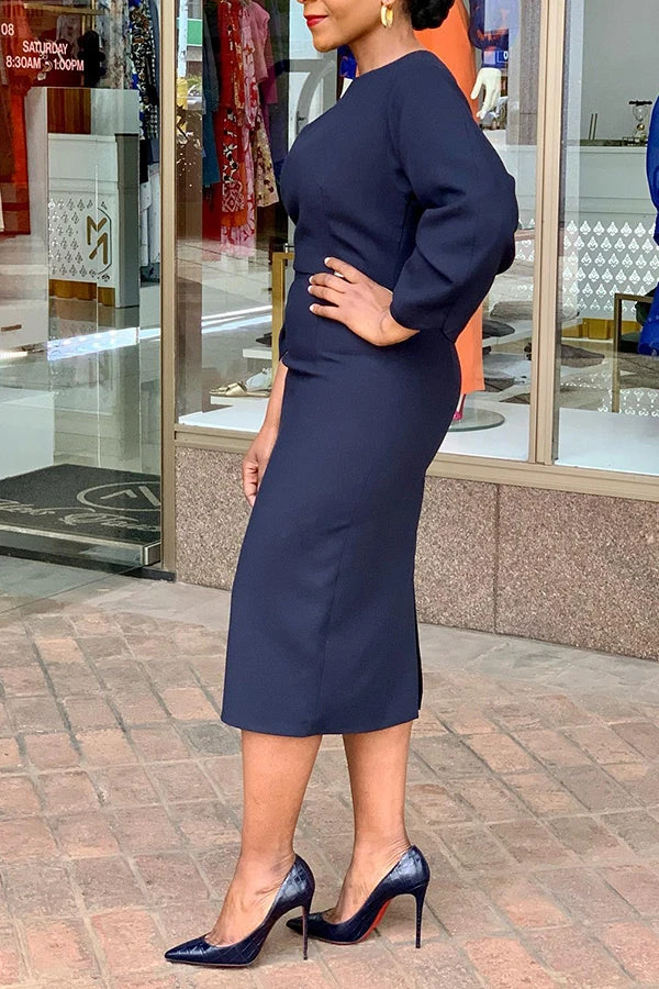 Split Hem Zipper Back Midi Dress 2 Split Hem Zipper Back Midi Dress - Image 2