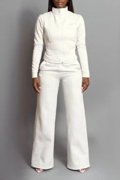 Cozy Seam Front Zip Jacket & Pants Set