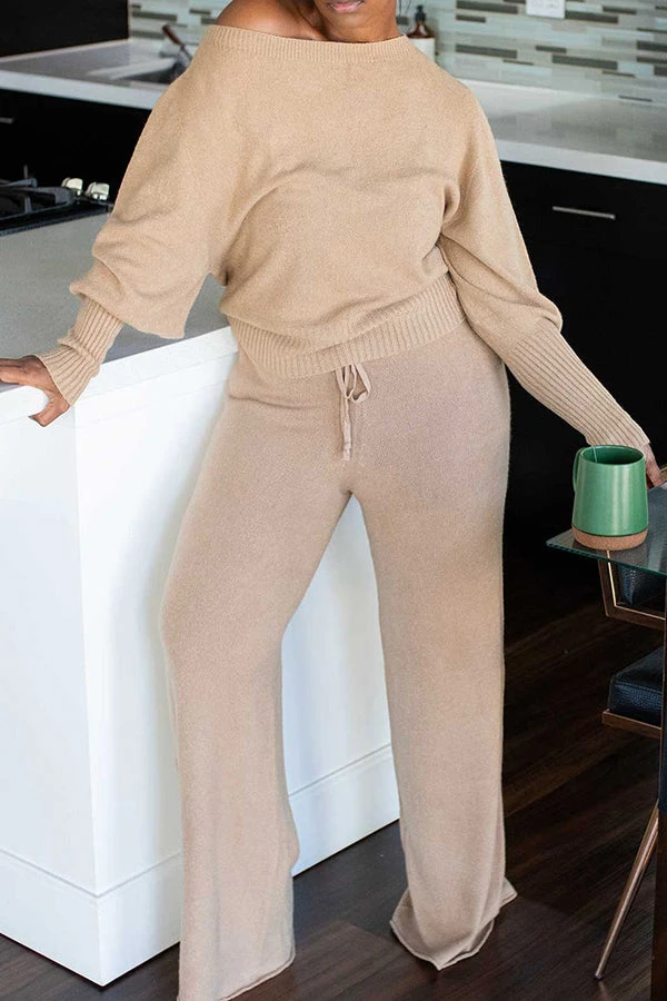 Cozy Oblique Neck Lantern Sleeve Top & Pants Set 2 Cozy Oblique Neck Lantern Sleeve Top & Pants Set - Image 2