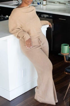 Cozy Oblique Neck Lantern Sleeve Top & Pants Set 9 Cozy Oblique Neck Lantern Sleeve Top & Pants Set -Acorpstyle XTA1249 KH 3