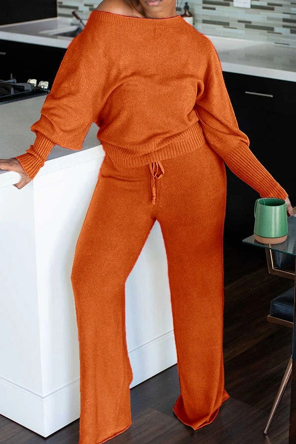 Cozy Oblique Neck Lantern Sleeve Top & Pants Set 5 Cozy Oblique Neck Lantern Sleeve Top & Pants Set - Image 5