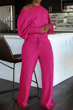 Cozy Oblique Neck Lantern Sleeve Top & Pants Set 12 Cozy Oblique Neck Lantern Sleeve Top & Pants Set -Acorpstyle XTA1249 RR 1