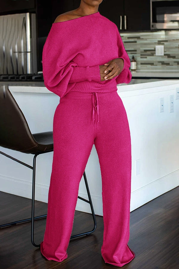 Cozy Oblique Neck Lantern Sleeve Top & Pants Set 6 Cozy Oblique Neck Lantern Sleeve Top & Pants Set - Image 6