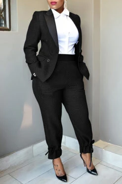 Classic Peak Collar Double Breasted Blazer & Pants Set 23 Classic Peak Collar Double Breasted Blazer & Pants Set -Acorpstyle XTA1559 BK 2