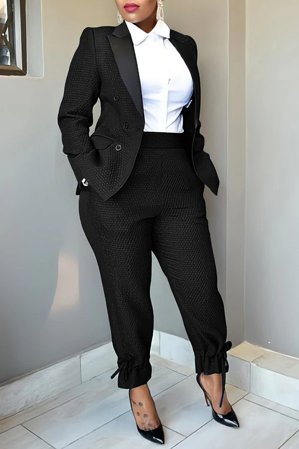 Classic Peak Collar Double Breasted Blazer & Pants Set 12 Classic Peak Collar Double Breasted Blazer & Pants Set - Image 12