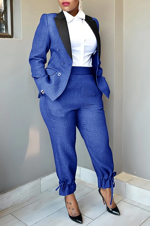 Classic Peak Collar Double Breasted Blazer & Pants Set 9 Classic Peak Collar Double Breasted Blazer & Pants Set - Image 9