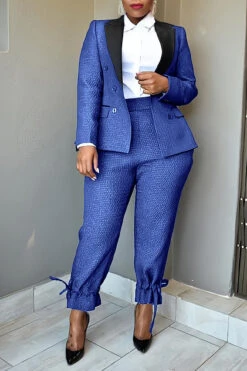 Classic Peak Collar Double Breasted Blazer & Pants Set 21 Classic Peak Collar Double Breasted Blazer & Pants Set -Acorpstyle XTA1559 BL 2