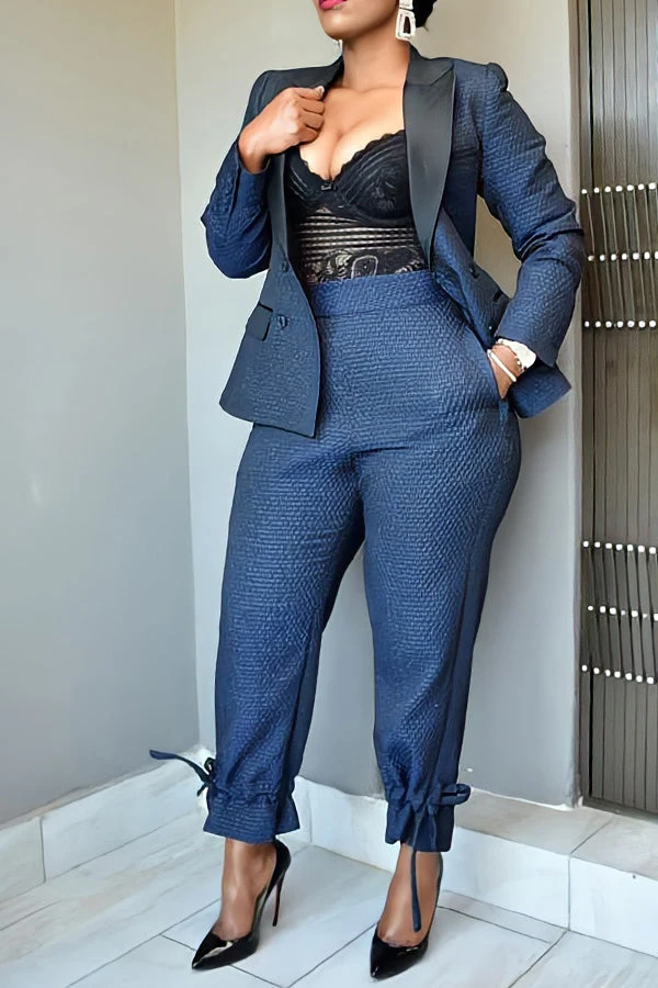 Classic Peak Collar Double Breasted Blazer & Pants Set 7 Classic Peak Collar Double Breasted Blazer & Pants Set - Image 7