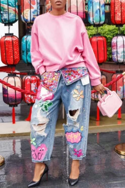 Solid Color Twist Front Sweatshirt