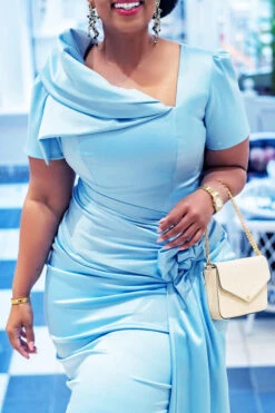 Vintage Asymmetrical Neck Ruched Dress 9 Vintage Asymmetrical Neck Ruched Dress -Acorpstyle XTA2641 BL 6