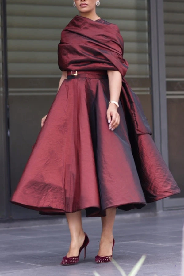 Stylish Ruched Shawl A-line Elegant Dress 2 Stylish Ruched Shawl A-line Elegant Dress - Image 2