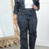 Casual Striped Denim Jacket & Wide Leg Jeans Set