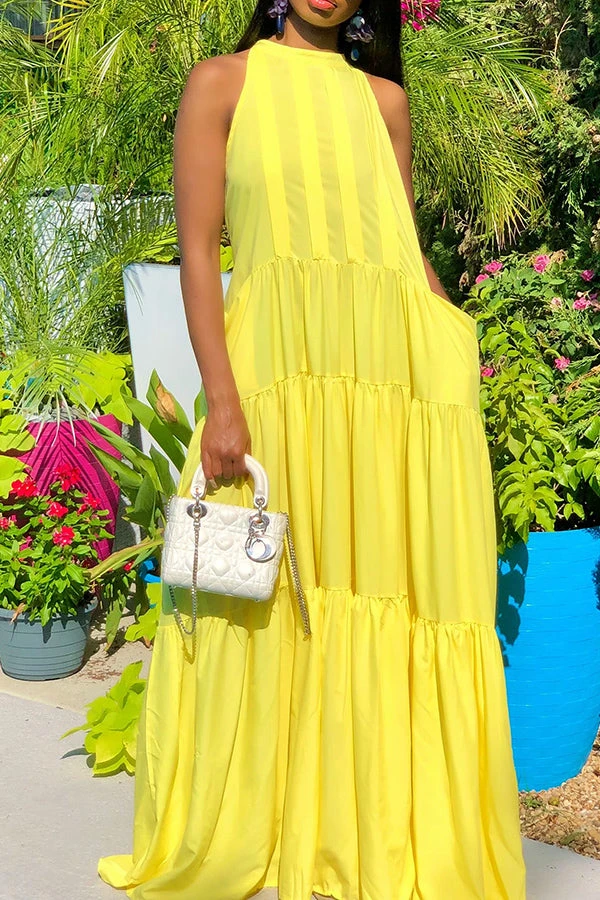 Sleeveless Dual Pocket Ruffle Hem Dress 2 Sleeveless Dual Pocket Ruffle Hem Dress - Image 2