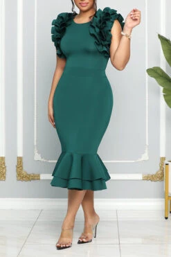 Ruffle Shoulder Flare Bottom Bodycon Dress 14 Ruffle Shoulder Flare Bottom Bodycon Dress -Acorpstyle XTF0364 GR 2