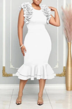 Ruffle Shoulder Flare Bottom Bodycon Dress 17 Ruffle Shoulder Flare Bottom Bodycon Dress -Acorpstyle XTF0364 WH 2