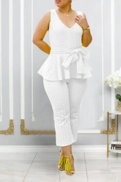 Lace Ruffle Hem Tank & Pants Set 16 Lace Ruffle Hem Tank & Pants Set -Acorpstyle XTF0895 WH 1
