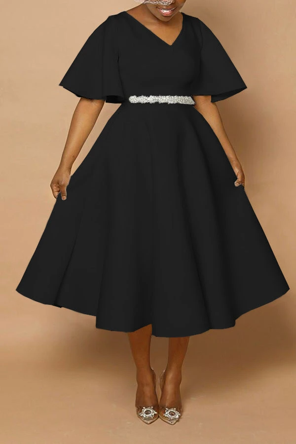 Elegant V-Neck Flutter Sleeve Dress 11 Elegant V-Neck Flutter Sleeve Dress - Image 11